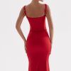 Sexy Tie Neck Lace Up Satin Corset Cocktail Party Midi Dress - Red Sexy Tie Neck Lace Up Satin Corset Cocktail Party Midi Dress - Red