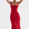 Sexy Tie Neck Lace Up Satin Corset Cocktail Party Midi Dress - Red Sexy Tie Neck Lace Up Satin Corset Cocktail Party Midi Dress - Red