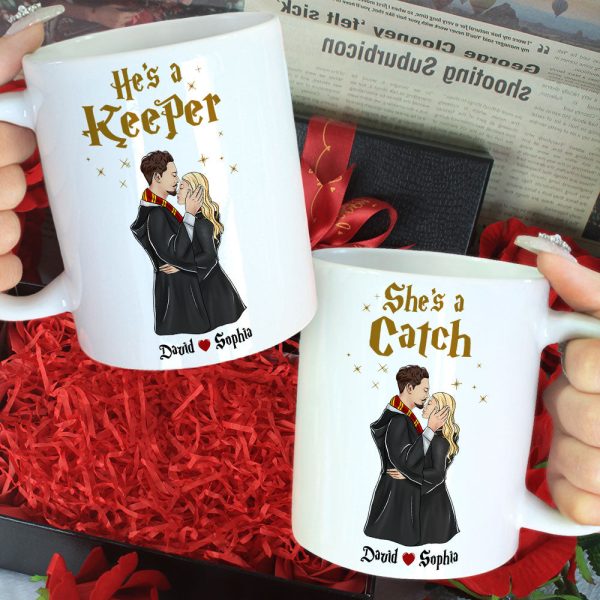 She's A Catch, He's A Keeper, Gift For Couple. Personalized Mug, Wizard Couple Mug, Couple Gift 06HTTI180723TM She's A Catch, He's A Keeper, Gift For Couple. Personalized Mug, Wizard Couple Mug, Couple Gift 06HTTI180723TM