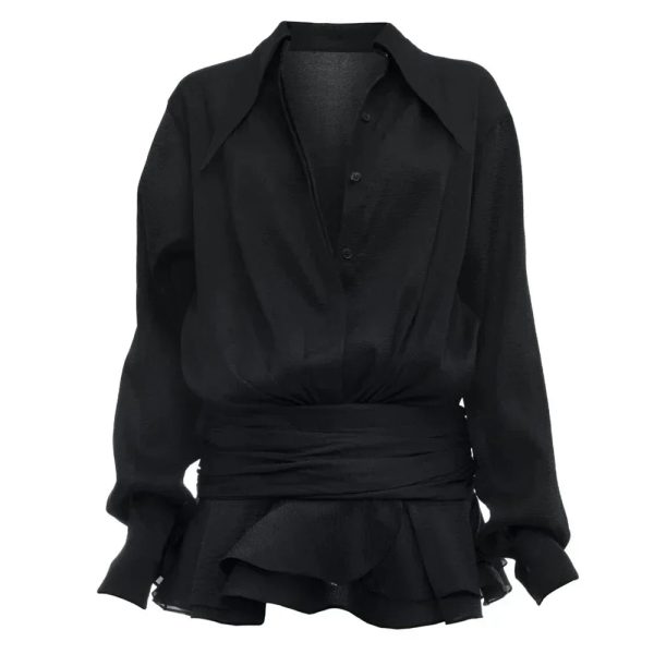 Shirt Lose Long Sleeve Frill Micro Mini Dress Shirt Lose Long Sleeve Frill Micro Mini Dress