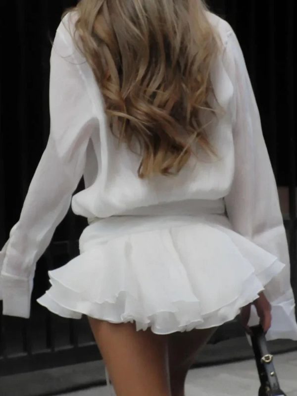 Shirt Lose Long Sleeve Frill Micro Mini Dress Shirt Lose Long Sleeve Frill Micro Mini Dress