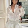 Shirt Lose Long Sleeve Frill Micro Mini Dress Shirt Lose Long Sleeve Frill Micro Mini Dress