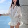 Shirt Lose Long Sleeve Frill Micro Mini Dress Shirt Lose Long Sleeve Frill Micro Mini Dress