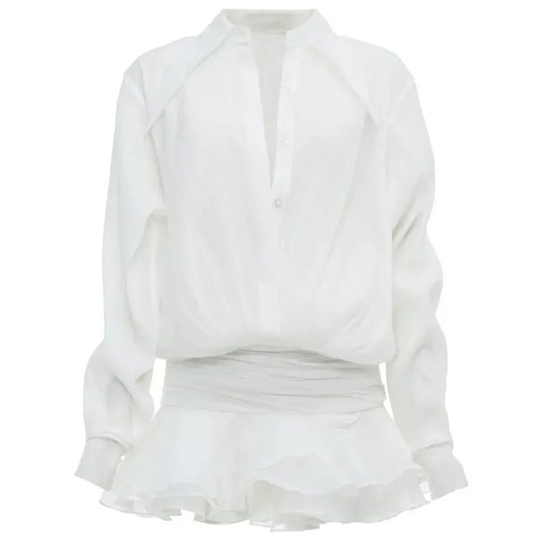 Shirt Lose Long Sleeve Frill Micro Mini Dress Shirt Lose Long Sleeve Frill Micro Mini Dress