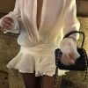 Shirt Lose Long Sleeve Frill Micro Mini Dress Shirt Lose Long Sleeve Frill Micro Mini Dress