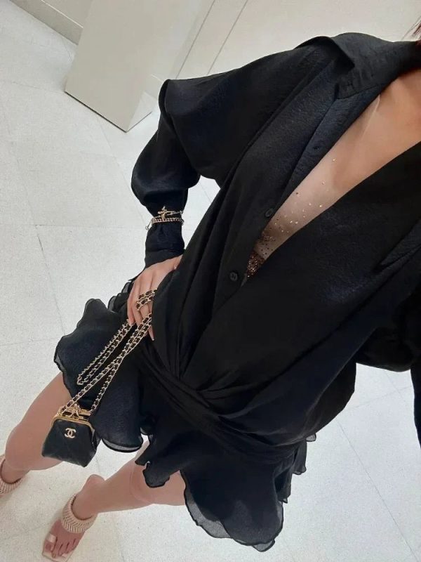 Shirt Lose Long Sleeve Frill Micro Mini Dress Shirt Lose Long Sleeve Frill Micro Mini Dress