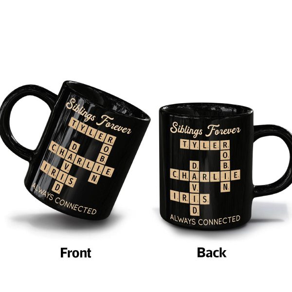 Siblings Forever Always Connected Crossword Puzzle Art Personalized Mug