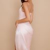 Silky Satin Cowl Neck High Slit Cocktail Party Midi Dress - Pink Silky Satin Cowl Neck High Slit Cocktail Party Midi Dress - Pink