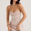 Silky Satin Pleated Trim Corset Strapless Party Mini Dress - Champagne Silky Satin Pleated Trim Corset Strapless Party Mini Dress - Champagne