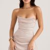 Silky Satin Pleated Trim Corset Strapless Party Mini Dress - Champagne Silky Satin Pleated Trim Corset Strapless Party Mini Dress - Champagne