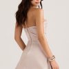 Silky Satin Pleated Trim Corset Strapless Party Mini Dress - Champagne Silky Satin Pleated Trim Corset Strapless Party Mini Dress - Champagne