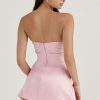 Silky Satin Pleated Trim Corset Strapless Party Mini Dress - Pink Silky Satin Pleated Trim Corset Strapless Party Mini Dress - Pink
