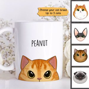 Simple Fluffy Cat Half Face Gift For Cat Lover Personalized Mug