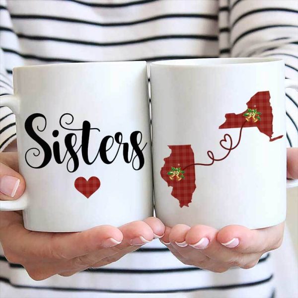 Sister Long Distance Relationship Gift Checkered State Map Personalized Coffee Mug