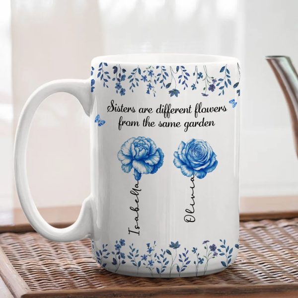 Sisters Are Different Flowers Toile De Jouy Style - Personalized Custom Coffee Mug Sisters Are Different Flowers Toile De Jouy Style - Personalized Custom Coffee Mug