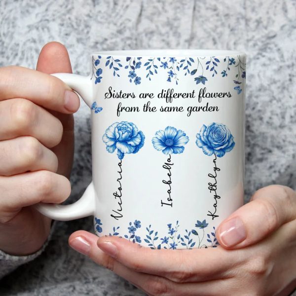 Sisters Are Different Flowers Toile De Jouy Style - Personalized Custom Coffee Mug Sisters Are Different Flowers Toile De Jouy Style - Personalized Custom Coffee Mug