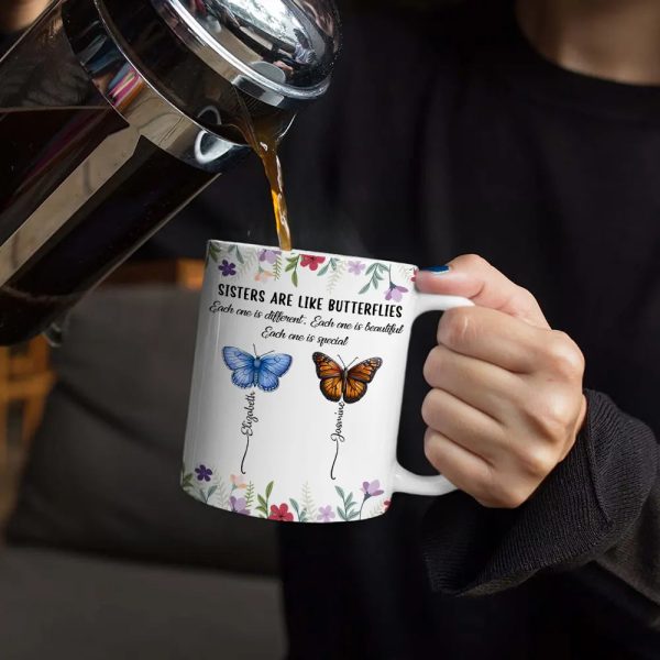 Sisters Are Like Butterflies - Personalized White Edge-to-Edge Mug