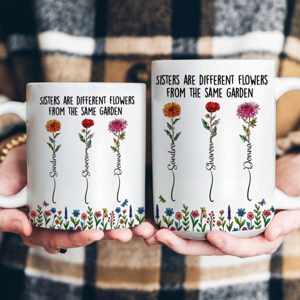Sisters Ceramic Mug with Floral Illustration, Heartwarming Quote, Perfect Gift for Sisters Sisters Ceramic Mug with Floral Illustration, Heartwarming Quote, Perfect Gift for Sisters