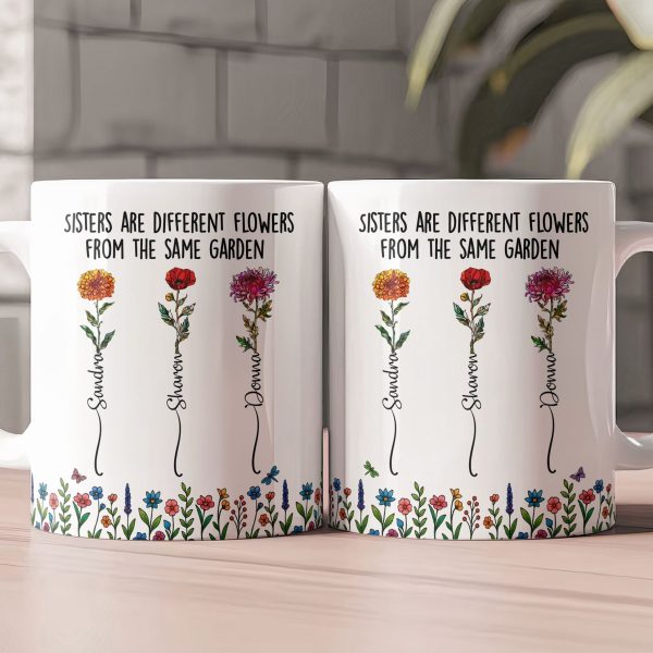 Sisters Ceramic Mug with Floral Illustration, Heartwarming Quote, Perfect Gift for Sisters Sisters Ceramic Mug with Floral Illustration, Heartwarming Quote, Perfect Gift for Sisters