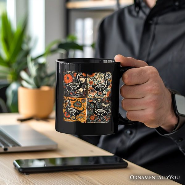 Skeleton Goose Patchwork Personalized Mug, Floral Halloween Gift with Custom Name Skeleton Goose Patchwork Personalized Mug, Floral Halloween Gift with Custom Name