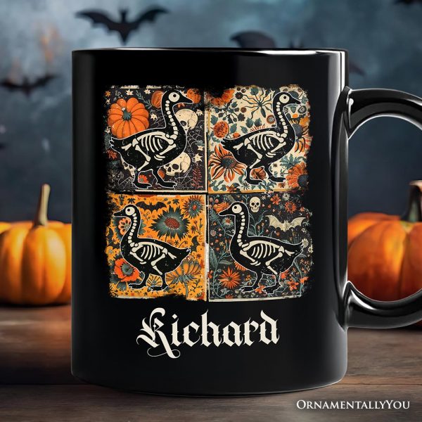 Skeleton Goose Patchwork Personalized Mug, Floral Halloween Gift with Custom Name Skeleton Goose Patchwork Personalized Mug, Floral Halloween Gift with Custom Name