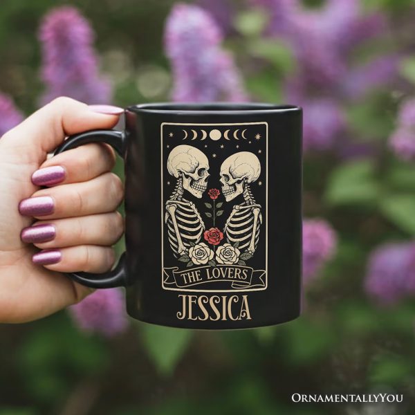 Skeleton The Lovers Personalized Mug, Tarot Card Gothic Moon Phases Rose Gift with Custom Name Skeleton The Lovers Personalized Mug, Tarot Card Gothic Moon Phases Rose Gift with Custom Name