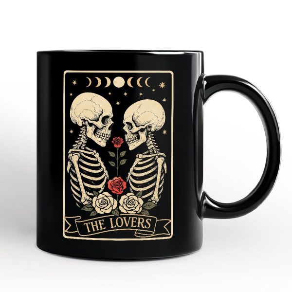 Skeleton The Lovers Personalized Mug, Tarot Card Gothic Moon Phases Rose Gift with Custom Name Skeleton The Lovers Personalized Mug, Tarot Card Gothic Moon Phases Rose Gift with Custom Name