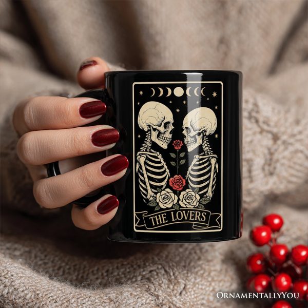 Skeleton The Lovers Personalized Mug, Tarot Card Gothic Moon Phases Rose Gift with Custom Name Skeleton The Lovers Personalized Mug, Tarot Card Gothic Moon Phases Rose Gift with Custom Name