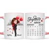 Skyline Doll Couple Hugging Kissing Calendar Anniversary Date Personalized Mug Skyline Doll Couple Hugging Kissing Calendar Anniversary Date Personalized Mug