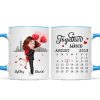 Skyline Doll Couple Hugging Kissing Calendar Anniversary Date Personalized Mug Skyline Doll Couple Hugging Kissing Calendar Anniversary Date Personalized Mug