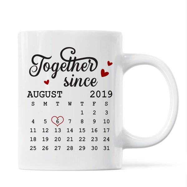 Skyline Doll Couple Hugging Kissing Calendar Anniversary Date Personalized Mug Skyline Doll Couple Hugging Kissing Calendar Anniversary Date Personalized Mug