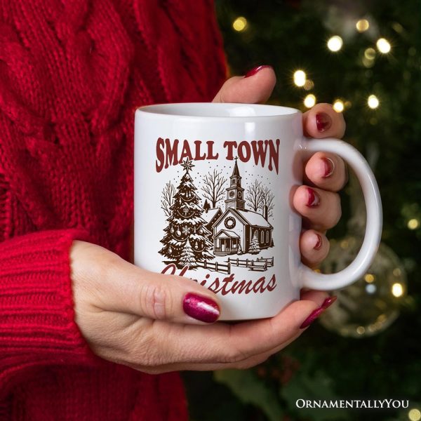 Small Town Christmas Vintage Personalized Mug, Rustic Winter Church Gift with Custom Name Small Town Christmas Vintage Personalized Mug, Rustic Winter Church Gift with Custom Name