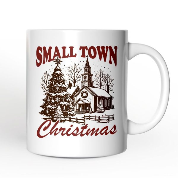 Small Town Christmas Vintage Personalized Mug, Rustic Winter Church Gift with Custom Name Small Town Christmas Vintage Personalized Mug, Rustic Winter Church Gift with Custom Name