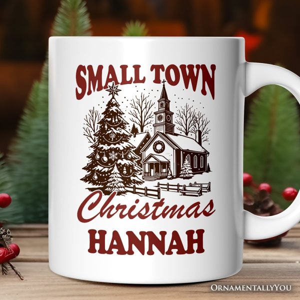 Small Town Christmas Vintage Personalized Mug, Rustic Winter Church Gift with Custom Name Small Town Christmas Vintage Personalized Mug, Rustic Winter Church Gift with Custom Name