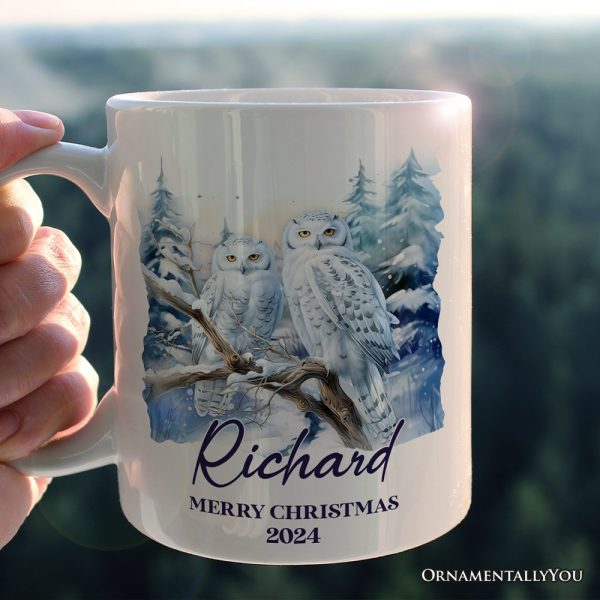 Snowy Owl Personalized Mug, Grand Arctic Majesty Christmas Gift With Custom Name and Date Snowy Owl Personalized Mug, Grand Arctic Majesty Christmas Gift With Custom Name and Date
