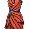 Sparkly Sequin Faux Pearl Crystal Butterfly Strapless Party Mini Dress - Burnt Orange