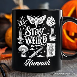 Stay Weird Witchy Vibes Personalized Mug, Mystical Halloween Gift with Custom Name