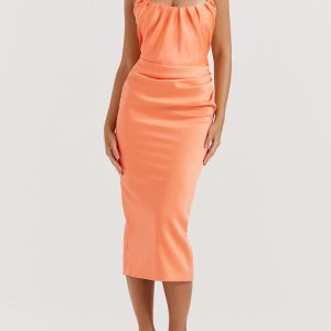 Strapless Corset Ruched Peaked Neck Midi Dress