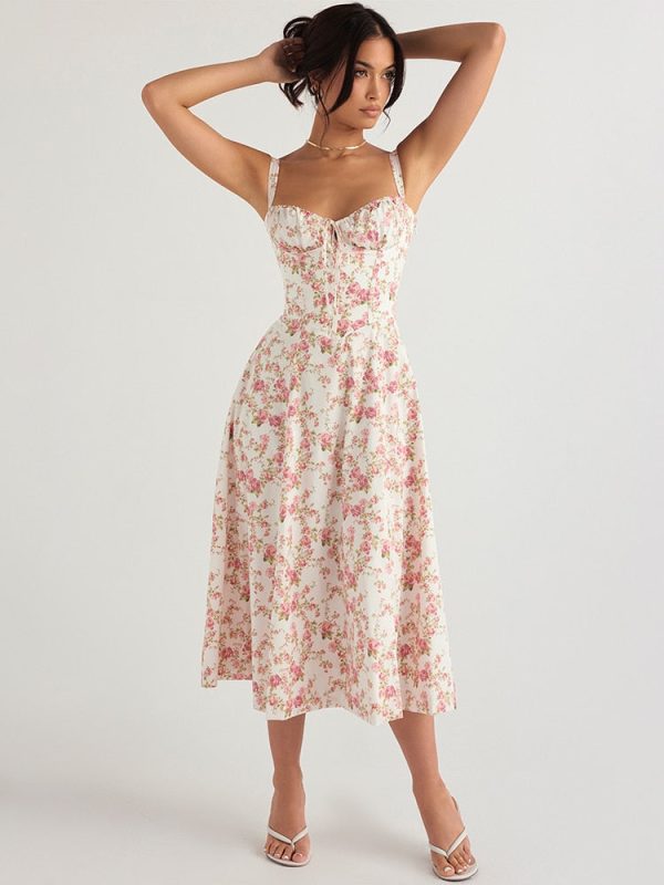 Strappy Back Tie-Up Corset Midi Dress