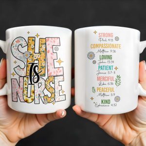 Strong, Compassionate, Loving, Patient, Merciful, Peaceful, Kind, Flowers and Stars - Personalized Custom Coffee Mug - NUR014_MG