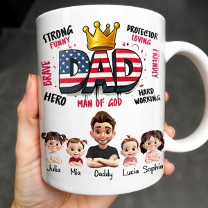 Strong Funny Brave Hero Dad, Protector Loving Friendly Man Of God - Personalized Custom Coffee Mug - DAD172_MG