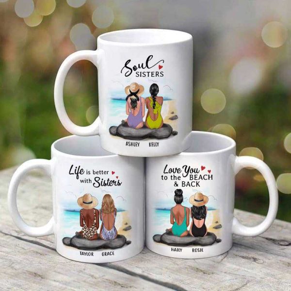 Summer Besties Best Friends In Bikini Back View Sitting On Beach Personalized Mug