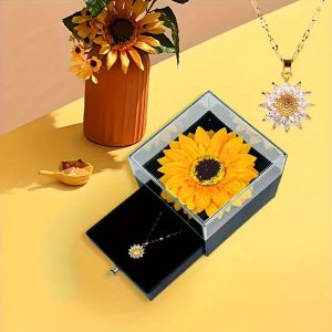 Sunflower Necklace Gift Set with Artificial Flower Box