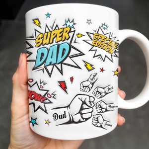 Super Dad Special Edition Comic Style and Stars - Personalized Custom Coffee Mug - DAD055_MG