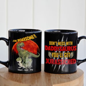 T-Rex Roarsome Dad Personalized Coffee Mug, Black Mug BLM-04dnpo070623