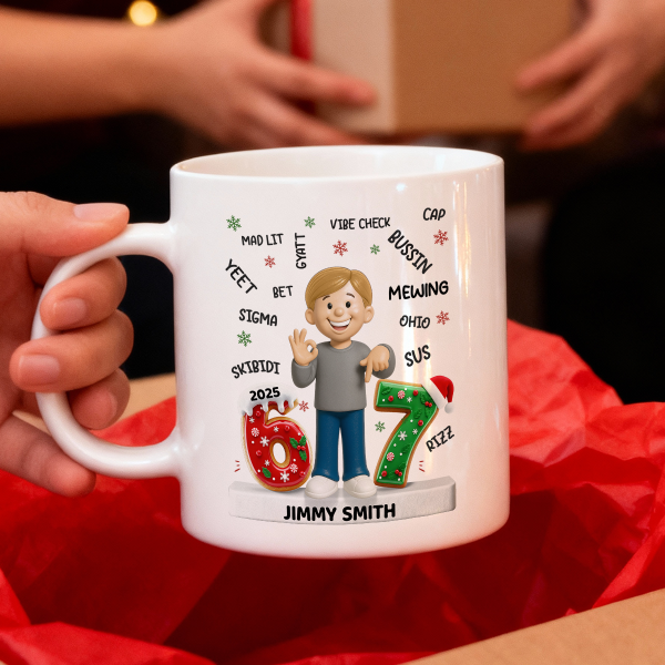 Teen Kid Custom Name Six Seven 3D Effect - Personalized Mug - 2025 Slang, Funny Teen Grandkid, Gen Alpha Christmas Gift Teen Kid Custom Name Six Seven 3D Effect - Personalized Mug - 2025 Slang, Funny Teen Grandkid, Gen Alpha Christmas Gift