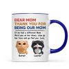 Thank You For Being My Cat Dad Mom Cute Cartoon Cats Looking Up Personalized Mug