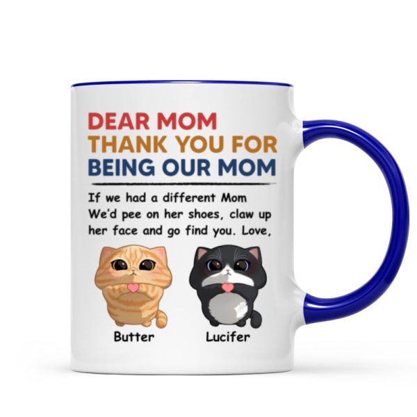 Thank You For Being My Cat Dad Mom Cute Cartoon Cats Looking Up Personalized Mug