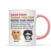 Thank You For Being My Cat Dad Mom Cute Cartoon Cats Looking Up Personalized Mug