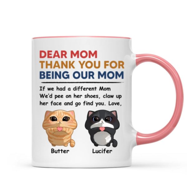 Thank You For Being My Cat Dad Mom Cute Cartoon Cats Looking Up Personalized Mug